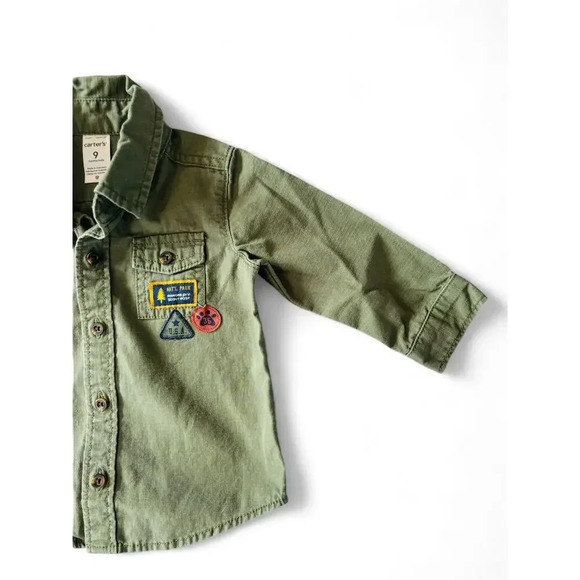 Carter's Boys Park Ranger Arm Green Long Sleeve Button Down Size 9 months - Picture 4 of 6
